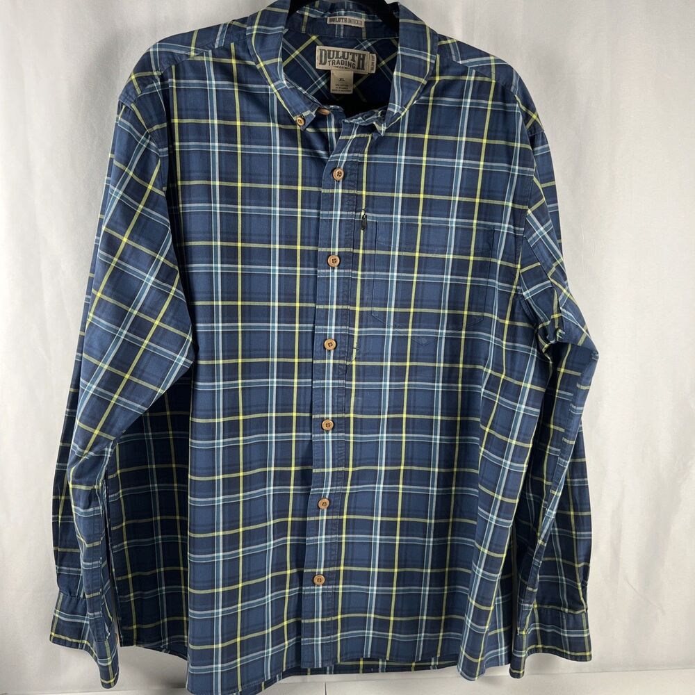 Duluth Trading Mens Long Sleeve Blue Plaid Shirt Size X-Large Outdoors Workwear